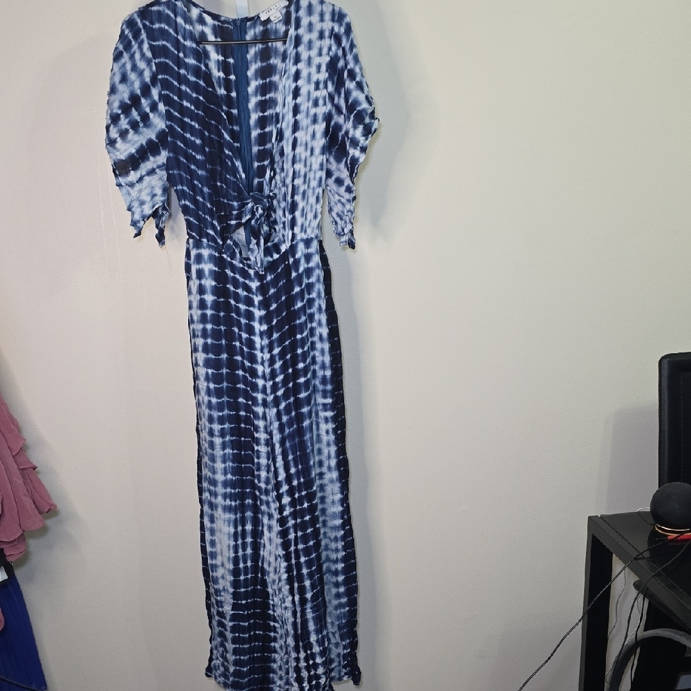 FAVLUX Blue and White Short Cut Sleeve Jumpsuit Ladies Sz M